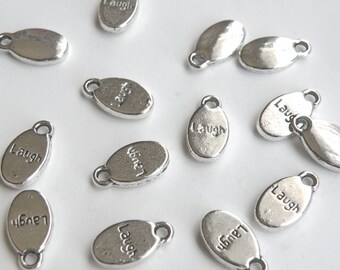 10 Laugh oval charms Inspirational words egg shape drops affirmation messages antique silver 15x8mm DB03653