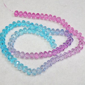 Ombré Faceted Crystal Glass Rondelle Beads, Multicolor Hot Pink to Lavender to Aquamarine, 8x6mm 6x4mm 4x3mm Full Strand TEW15459 6x4mm