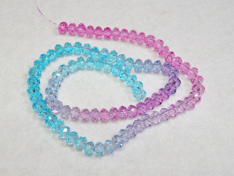 Ombré Faceted Crystal Glass Rondelle Beads, Multicolor Hot Pink to Lavender to Aquamarine, 8x6mm 6x4mm 4x3mm Full Strand TEW15459 6x4mm