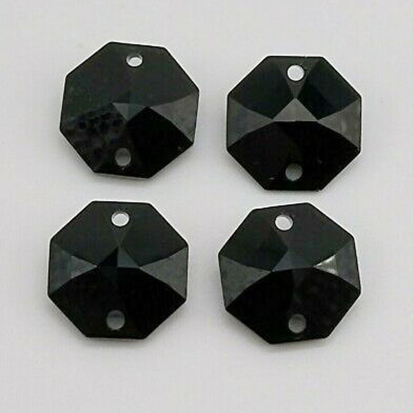 4 Octagon Jet Black Crystal 2 Holes Connector Links, High Quality European Faceted Glass Crystal, Pendant Beads 14mm (6404) 7705CY