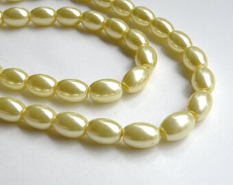 Light Yellow glass pearl beads oval barrel 11x8mm full strand 5380CL