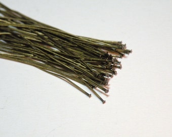 100 Head pins antique bronze 2 inches / 51mm 24 gauge antique brass A5352FN