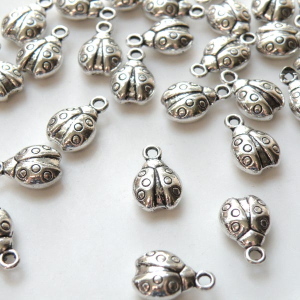 10 Little Ladybug 3D Charms antique silver 15x10mm P3182-AS