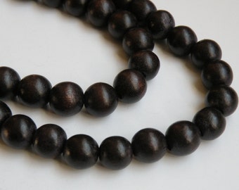 Dark Chocolate Brown wood beads round 11-12mm full strand eco-friendly Cheesewood 9501NB