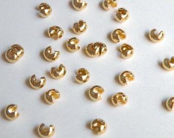 50 Crimp Bead Covers Shiny Gold 4mm PH290-G