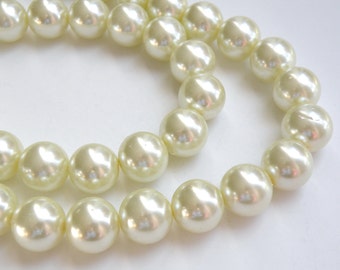 Ivory glass pearl beads round 16mm full strand 7839GB