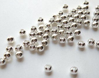 50 Round smooth ball beads silver plated nickel free brass 6mm with large 3.5mm hole 1470MB