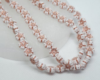 White with Copper Wash Hawaii Flower Beads Hibiscus Floral Pressed Czech Glass 10mm 25pcs CB10-2010-54200