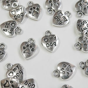 20 Love My Dog charms with heart antique silver 13x10mm PA123278-AS image 1