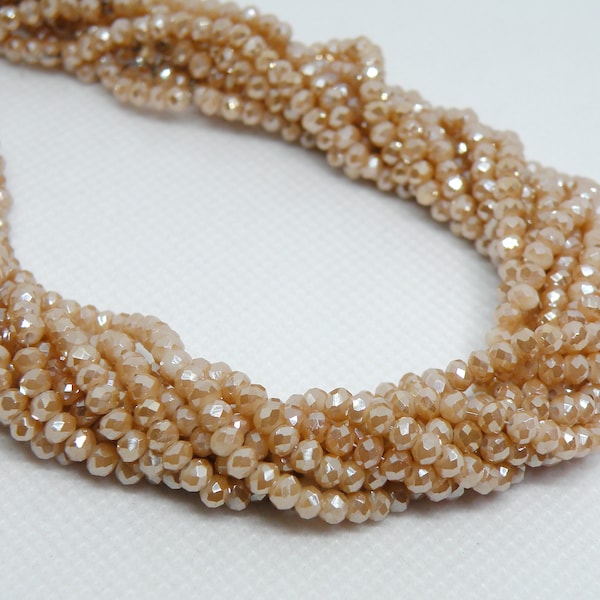 Caramel Opal faceted glass rondelle beads 3x2mm milky light brown beige full strand PJ047-F06-1