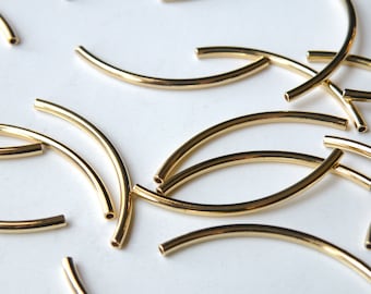 25 Curved tubes spacer bars gold plated nickel free brass 38x2mm 2759MB
