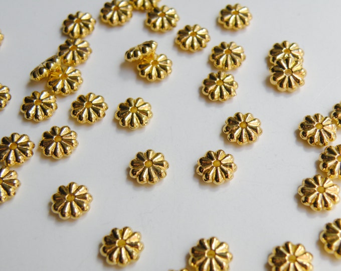 25 Adorable Flower Rondelle Bead Spacers Shiny Gold Plated - Etsy