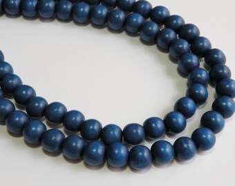 Royal Blue wood beads round 9-10mm full strand eco-friendly Cheesewood 1596NB