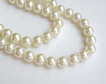 Ivory glass pearl beads round 8mm full strand 3823GL