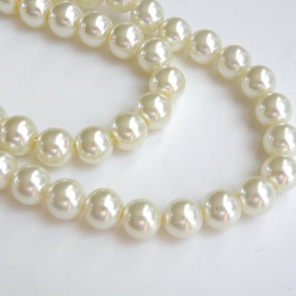 Ivory glass pearl beads round 8mm full strand 7763GB