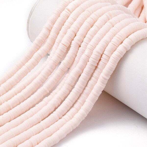 Pale Peachy Pink Polymer Clay Heishi Beads Handmade flat round disc beads 6x1mm PR067-6mm-16