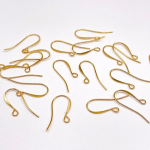 20 Shiny Gold French Hook Earrings, Nickel Safe Long Back Fishhook Flattened Earwires, Open Loop 24mm 21 gauge C4735FN