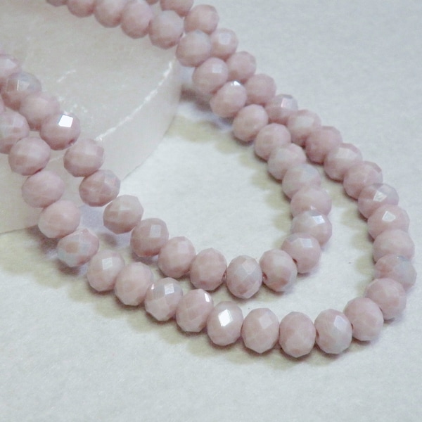 Faceted Glass Rondelle Beads in Pale French Lavender AB, Dusty Light Lilac Purple 8x6mm Full Strand TVH16115-8