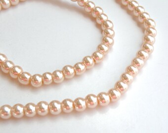 Peach glass pearl beads round 6mm full strand 7753GB