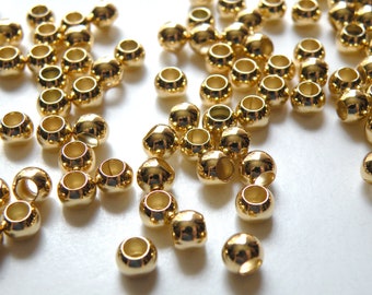 50 Round smooth ball beads gold plated nickel free brass 6mm with large 3.5mm hole 1471MB