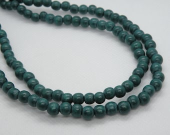 Teal Green Blue wood beads round 5-6mm full strand eco-friendly Cheesewood 1861NB
