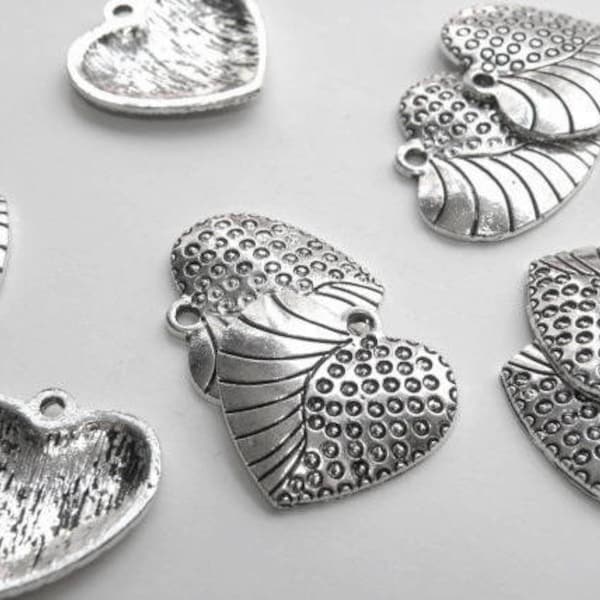 10 Circles & swirls large heart charms antique silver 24x22mm 1961FX