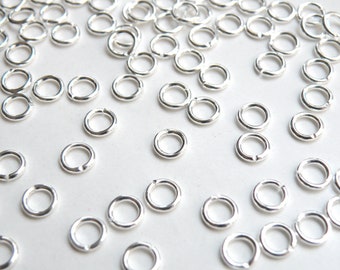 50 Round Jump Rings open shiny silver plated nickel free brass 5mm 18 gauge A4910FN