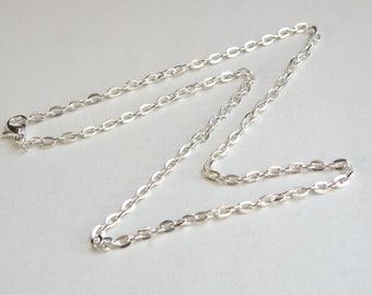 2 Flat Cable 16 inch shiny silver plated chains with lobster claw clasp necklaces 4x3mm links DB06906