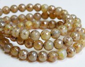 Champagne opal beige Picasso finish Czech Druk translucent glass round beads 6mm ND6-10