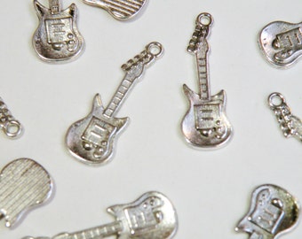 10 Electric Guitar charms musical instrument antique silver 30x11mm PLFH20152Y