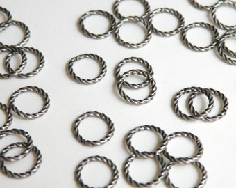 25 Fancy Twisted jump rings round open antique silver plated brass 10mm 16 gauge 7444FX