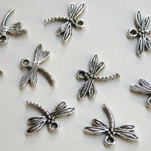 10 Dragonfly Charms antique silver 15x18mm nickel free DB00047 image 1