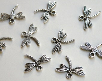 10 Dragonfly Charms antique silver 15x18mm nickel free DB00047