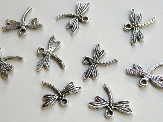 10 Dragonfly Charms antique silver 15x18mm nickel free DB00047