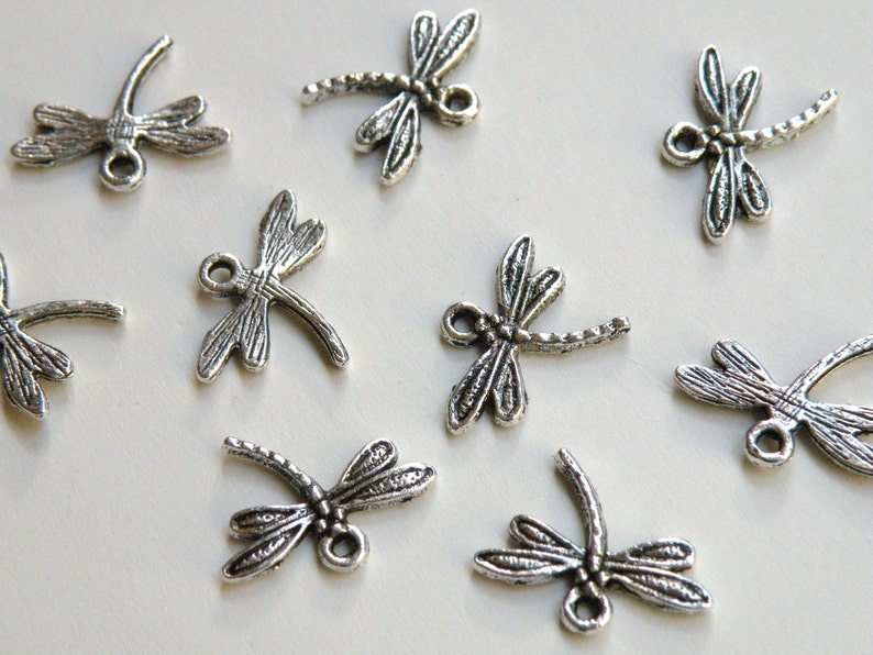 10 Dragonfly Charms antique silver 15x18mm nickel free DB00047 image 1