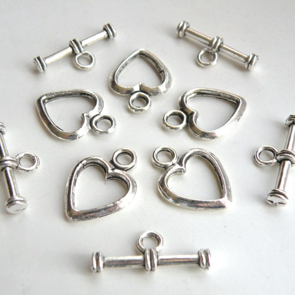 10 Simple heart toggle clasps antique silver 15x20mm DB00070