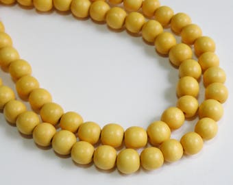 Golden Yellow wood beads round 9-10mm full strand eco-friendly Cheesewood 1590NB