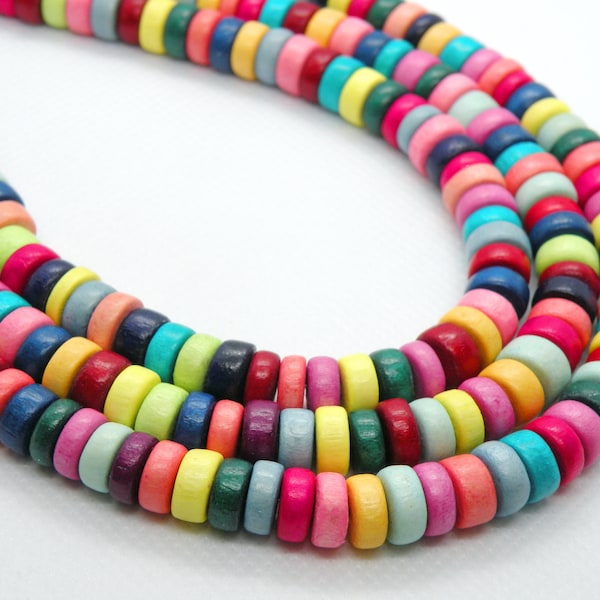 Rainbow wood bead mix rondelle bright colorful Cheesewood 8x4mm full strand eco-friendly 9711NB