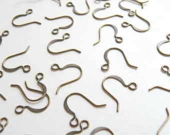 50 Flat French hook earwires nickel free antique bronze antique brass fishhook earrings open loop 16mm A5200FN