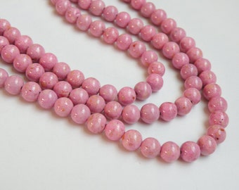 Riverstone beads in pink round gemstone 6mm full strand 9438GS