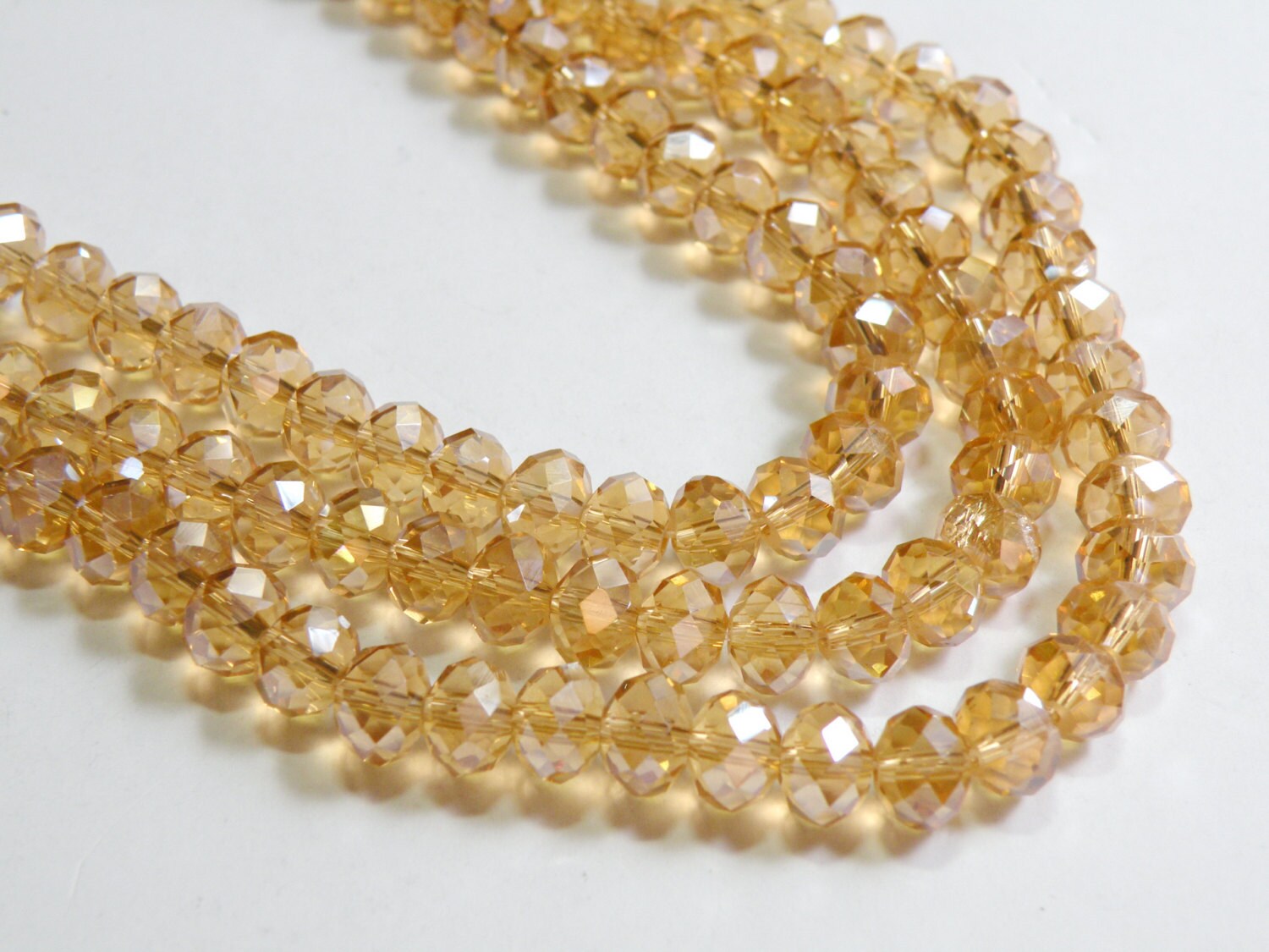 Golden Champagne AB faceted glass rondelle beads 8x6mm full | Etsy