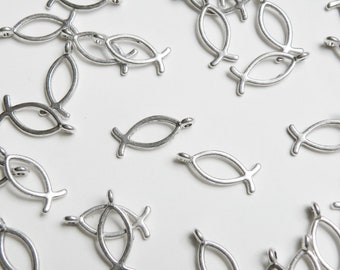 10 Christian Fish Ichthys Jesus Charms, antique silver 20x8mm PLF0394Y