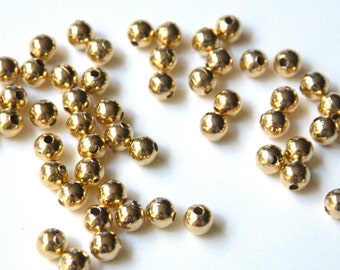 50 Round spacer ball beads smooth shiny gold plated nickel free brass 5mm 1473MB