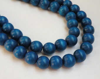 Royal Blue wood beads round 11-12mm full strand eco-friendly Cheesewood 9482NB