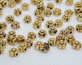 50 Adorable little flower bead spacers antique gold 5mm PLF0071Y-AG