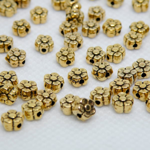 50 Adorable little flower bead spacers antique gold 5mm PLF0071Y-AG