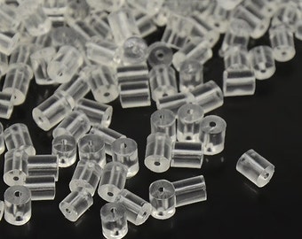 100 Earnut Safety Sleeves clear plastic for french hook or fishhook earring backs 3.5x2.5mm PR008