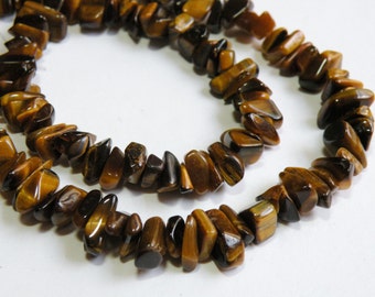 Natural Tiger Eye Chips, Genuine Gemstone full strand JO15