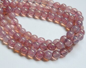 Rosy Pink Opal Druk Czech Metallic Picasso finish round glass beads 6mm half strand ND6-52