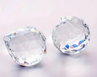 Small Faceted Crystal Ball Suncatcher, Clear K9 Crystal Round Pendant, Window Prism Rainbow Maker 24x20mm THM20382